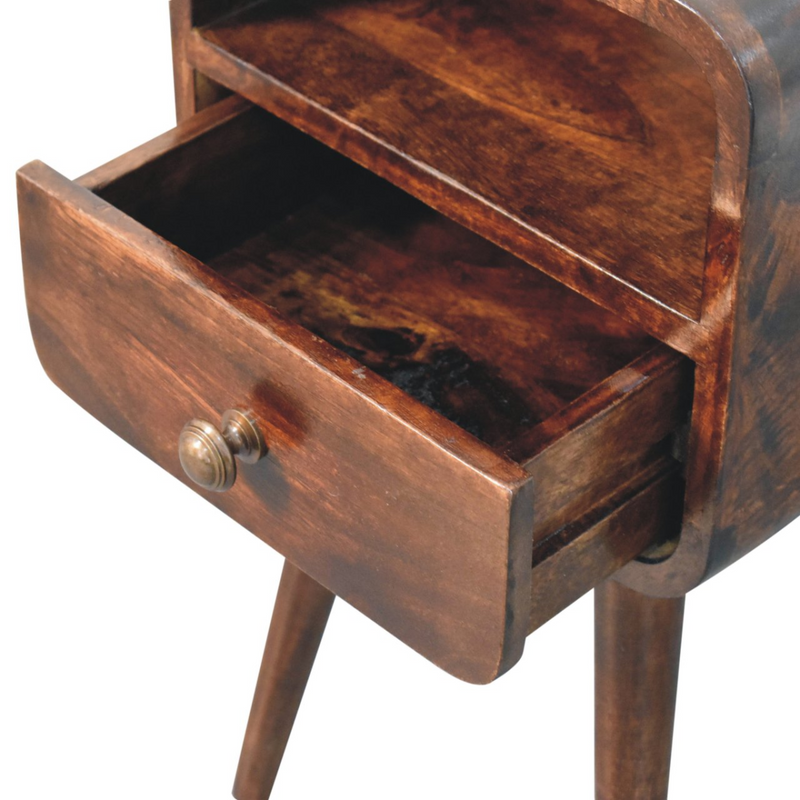 Artisan Furniture Solid Wood Mini California Walnut Curved Bedside with Open Slot