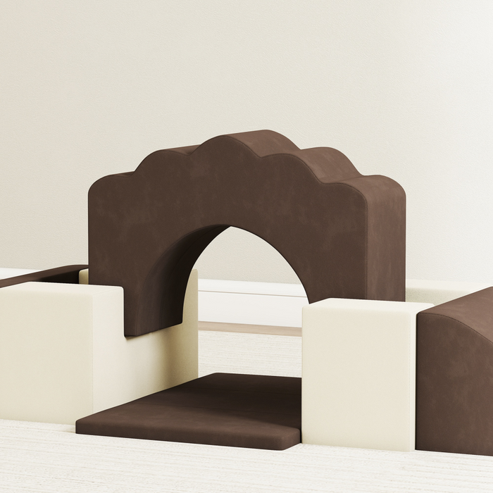 AIYAPLAY Kids Soft Play Set, 7 Piece Foam Climbing Blocks, Brown