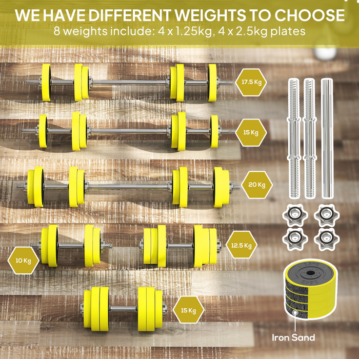 HOMCOM Adjustable 20KGS Barbell & Dumbbell Set for Home Gym, Yellow
