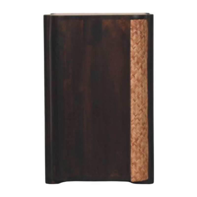 Artisan Furniture Solid Wood Rattan Curve Edge Nightstand, 2 Drawers, 1 Shelf, Brown
