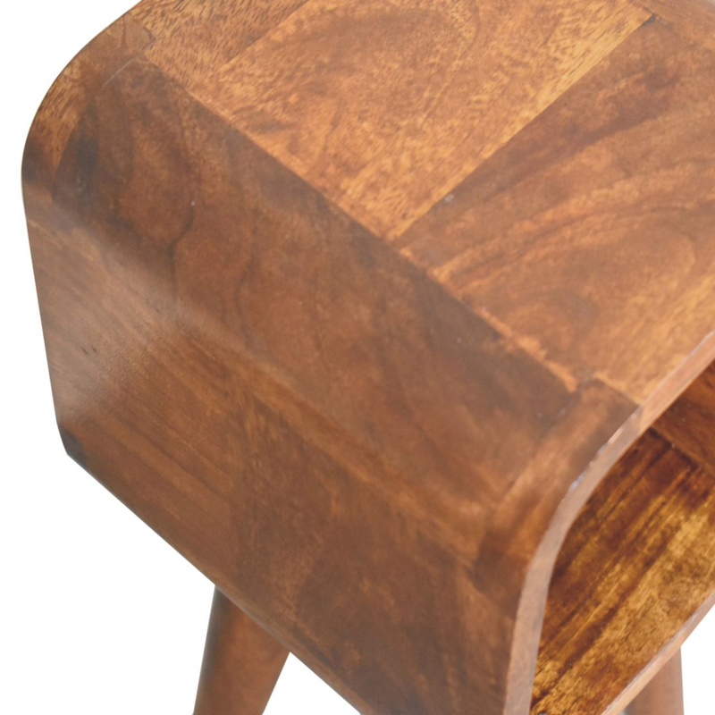 Artisan Furniture Solid Wood Extra Mini Minimalist Open Curved Chestnut Bedside
