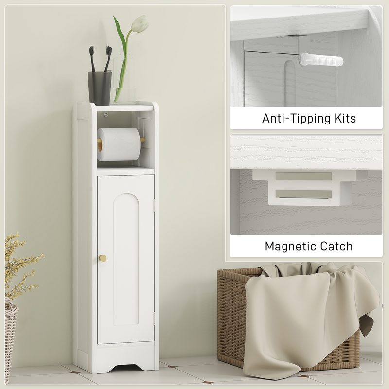 HOMCOM Toilet Roll Holder Slim Bathroom Cabinet with Adjustable Shelf White