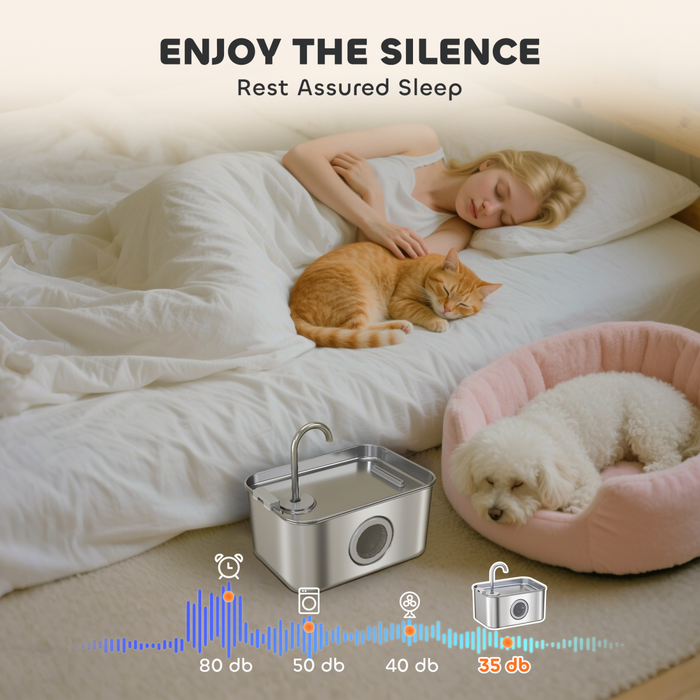 PawHut 3.2L Cat Water Fountain for Drinking Stainless Steel Ultra-Silent