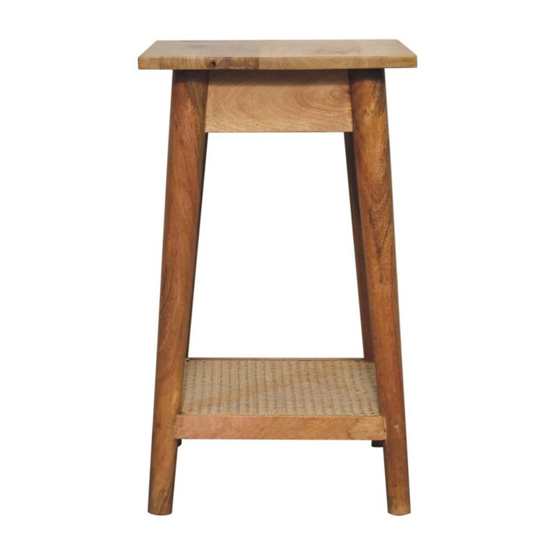 Artisan Furniture Solid Wood Woven Solid Wood End Table, Beige, 1 Drawer
