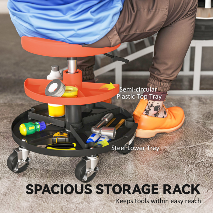 HOMCOM Rolling Mechanic Stool, 135kg Capacity Workshop Stool, Yellow