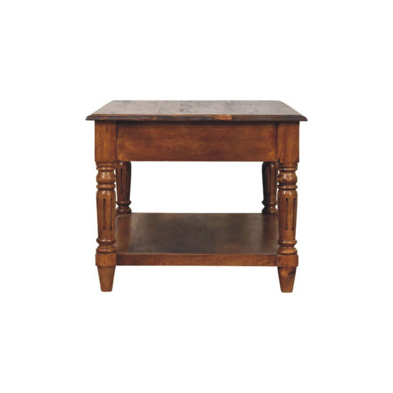Artisan Furniture Solid Wood Turned Legs Chestnut Coffee Table, 2 Drawers and 1 Shelf, Dark Brown