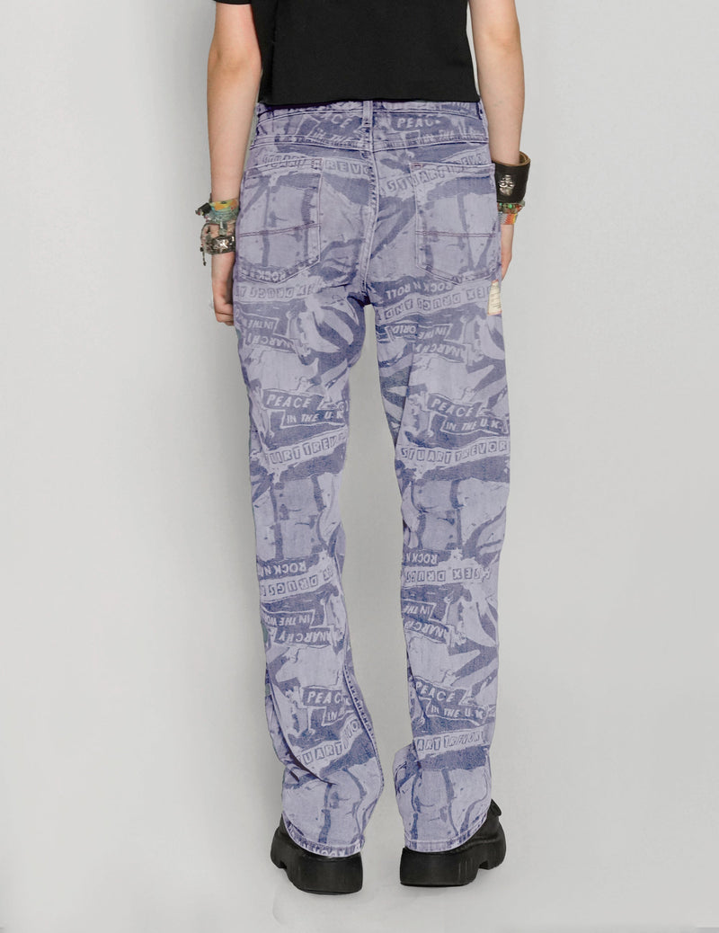 'Peace' Laser Print Jeans in Light Blue