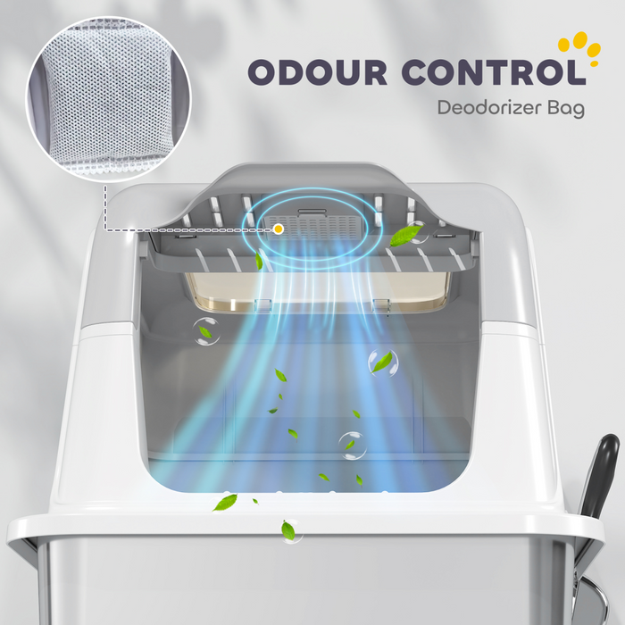 PawHut Stainless Steel Litter Box, Enclosed Metal Litter Tray with Scoop