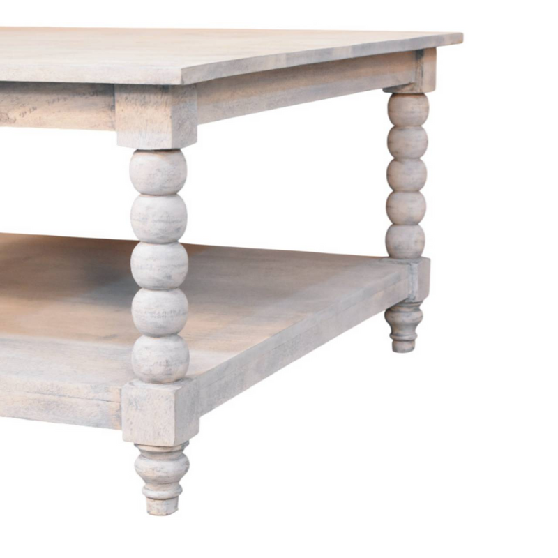 Artisan Furniture Solid Wood Barclay Acid Wash Coffee Table, 1 Shelf, Beige