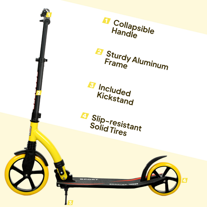 HOMCOM Teens Adult Kick Scooter Foldable Adjust Aluminium For 14 Yellow