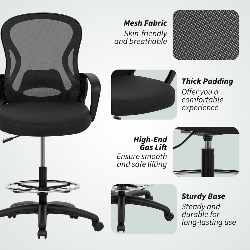 Vinsetto Mesh Office Chair with Lumbar Support, Adjustable Height, Black