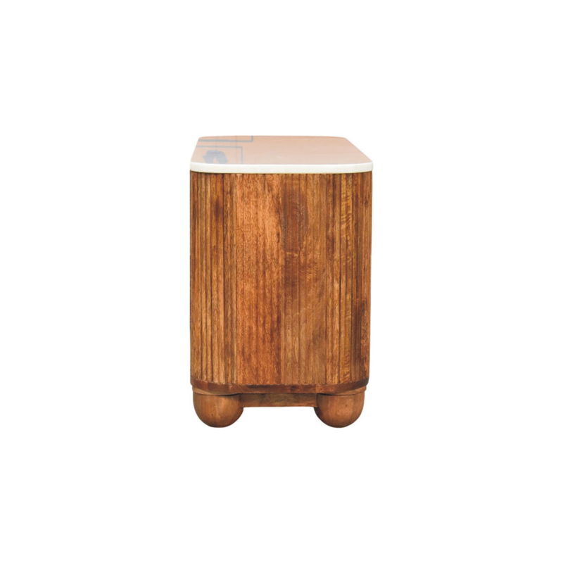Artisan Furniture Solid Wood Beaumont Marble Shoe Bench, Top Marble, 2 Shelves, Brown & White