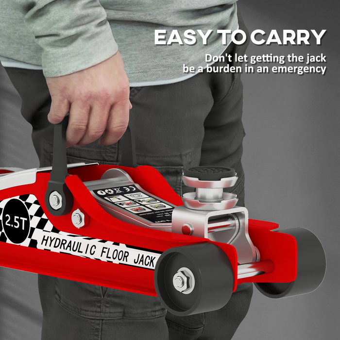 HOMCOM Hydraulic Low Profile Floor Jack, 2.5 T 80-360 mm Steel Car Jack, Red