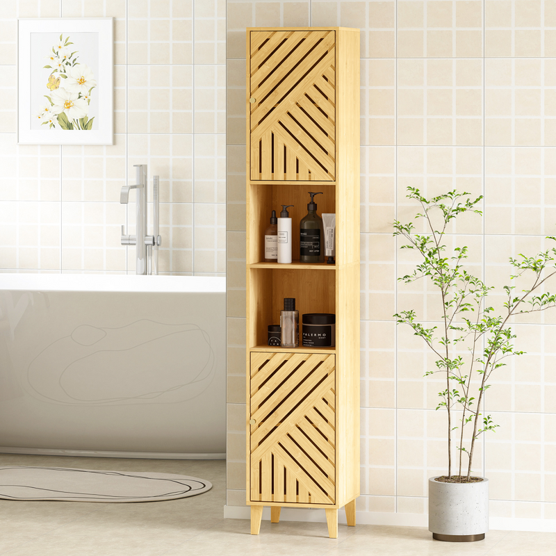 HOMCOM Tall Bathroom Cabinet with Open Compartments and Adjustable Shelves