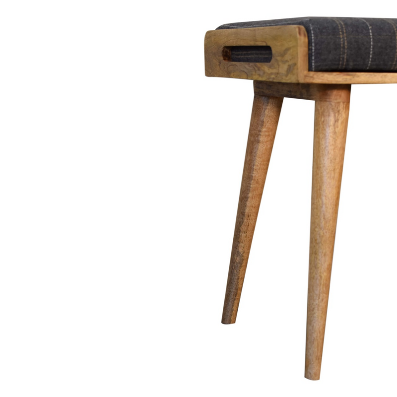 Artisan Furniture Solid Mango Wood Pewter Tweed Tray Style Footstool