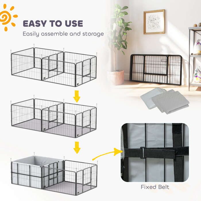 PawHut 7 Panel Whelping Box for Dogs and Puppies, Dog Playpen with Pee Pads