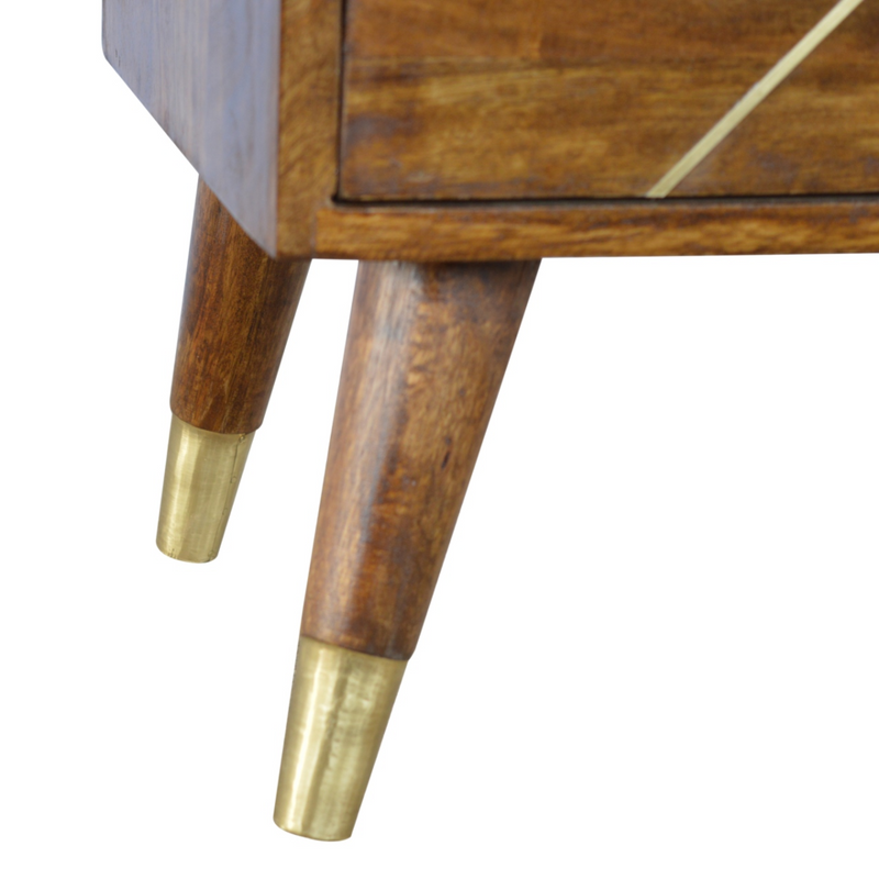 Artisan Furniture Solid Wood Gold Geometric Chestnut Bedside