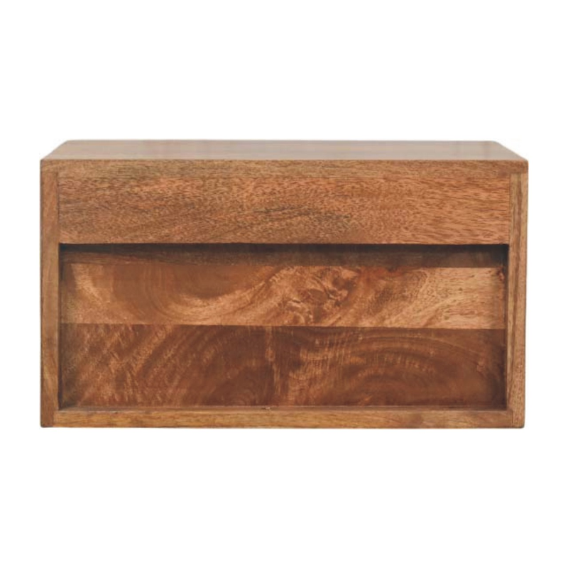 Artisan Furniture Solid Wood Arno Wall-Mounted Nightstand in Golden Teak, Drawer And Open Shelf, Brown
