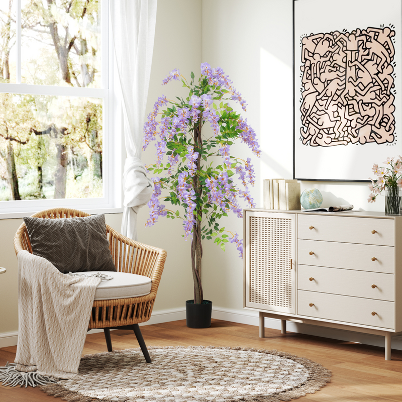 HOMCOM Artificial Wisteria Flower with 756 Leaves and 54 Flowers, Purple