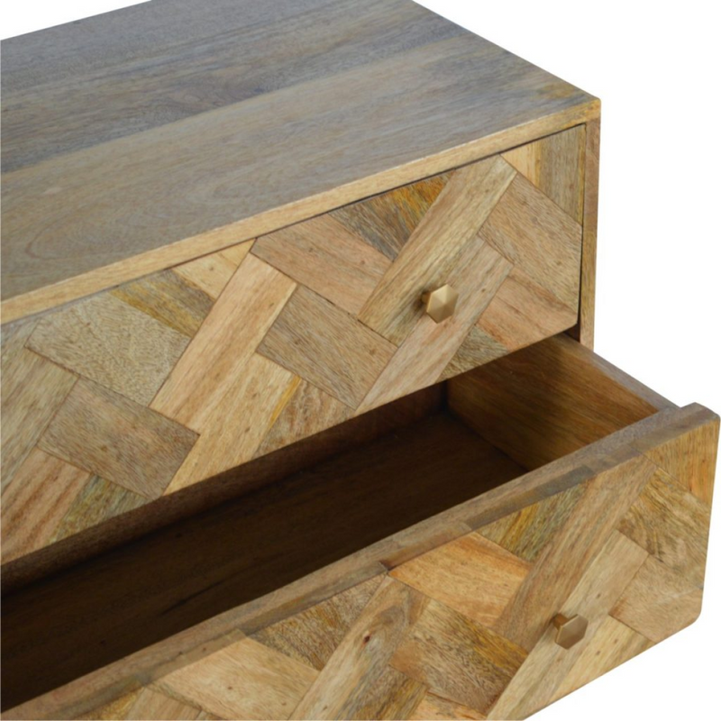 Artisan Furniture Solid Mango Wood 3 Drawer Zig-Zag Patterned Patchwork Chest