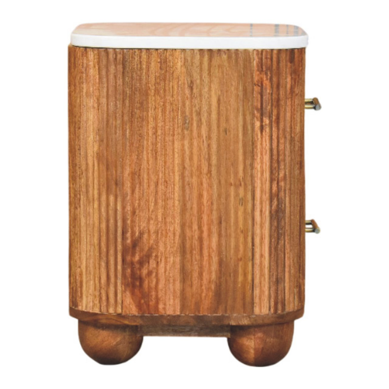 Artisan Furniture Solid Wood Aurora Marble Bedside, 2 Drawers, Brown & White
