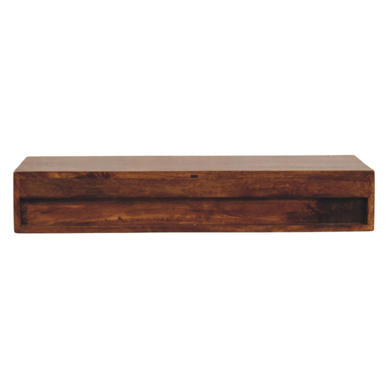 Artisan Furniture Solid Wood Lunar 2 Drawer Chestnut Wall Mounted Console, Dark Brown