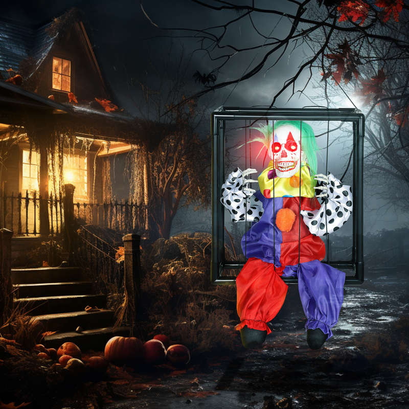 Outsunny Voice Activated Halloween Animatronics Hinging Clown in Cage