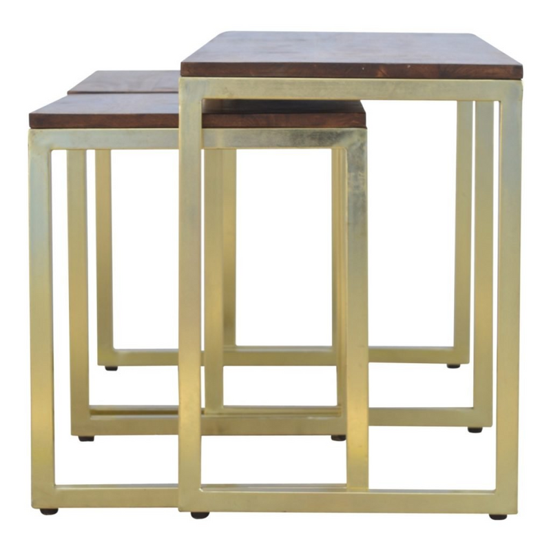 Artisan Furniture Solid Wood and Metal Chunky Gold Table Set of 3