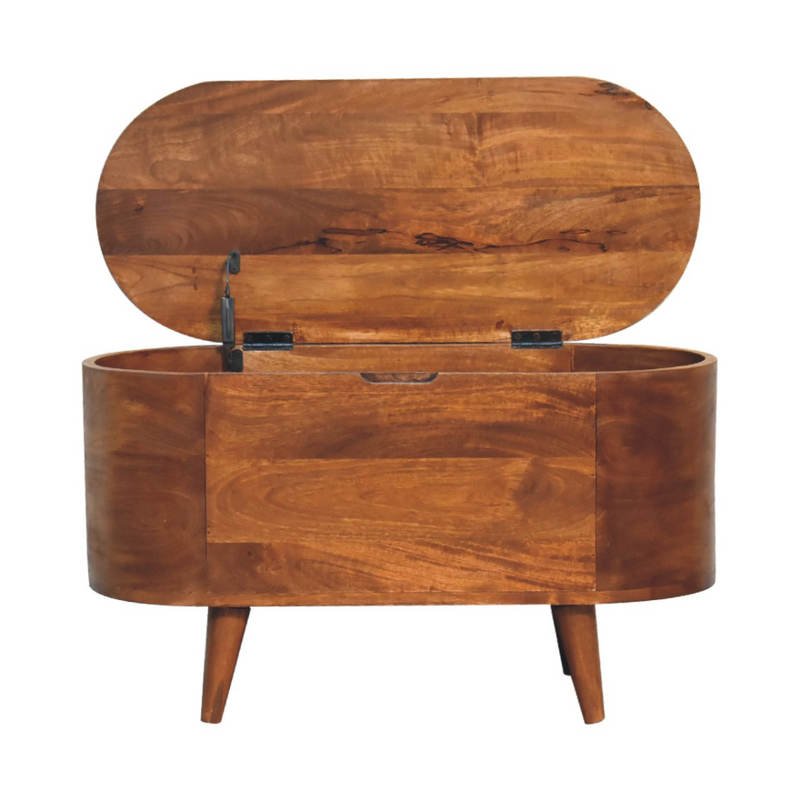 Artisan Furniture Solid Mango Wood Chestnut Rounded Lid up Blanket Box