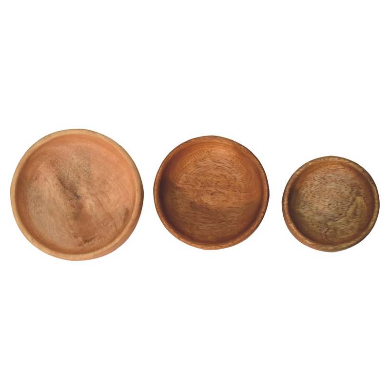 Artisan Furniture Serveware - Solid Wood Fruit Bowl Set of 3, Light Brown