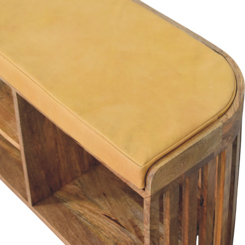 Artisan Furniture Solid Wood Slatted Oak-ish Bench with 3 slots