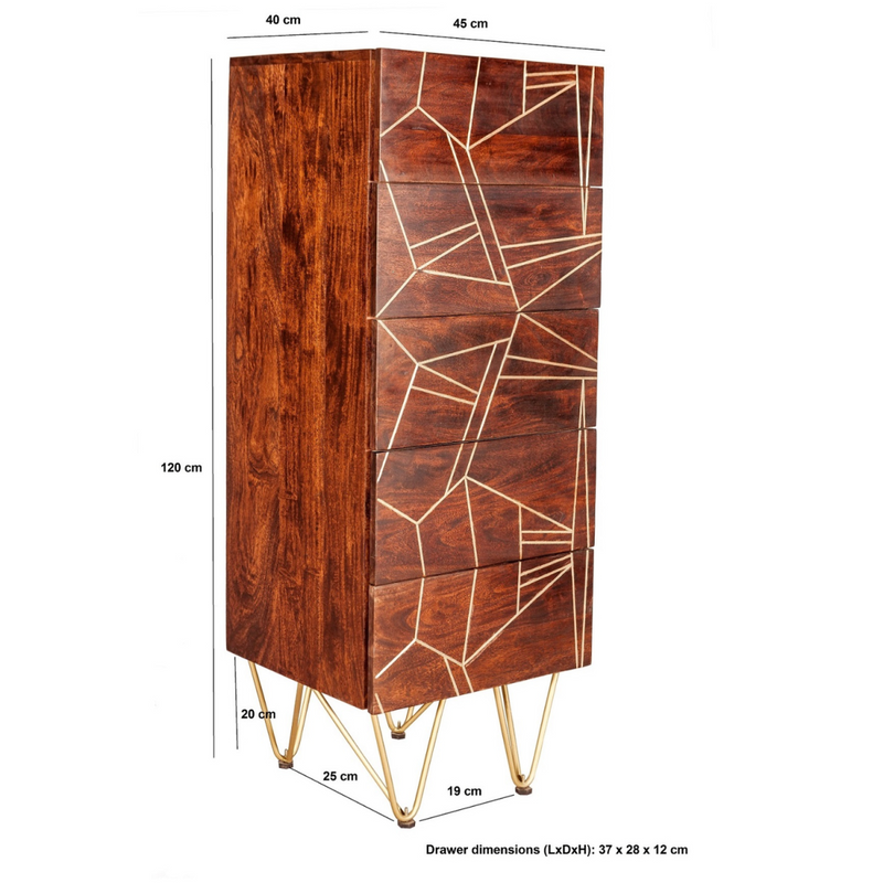 Dark Gold Tall Chest Of Drawers