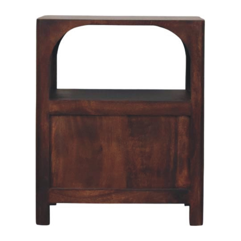 Artisan Furniture Solid Wood Arched Edge 1 Drawer Bedside, 1 Open Slot, Brown