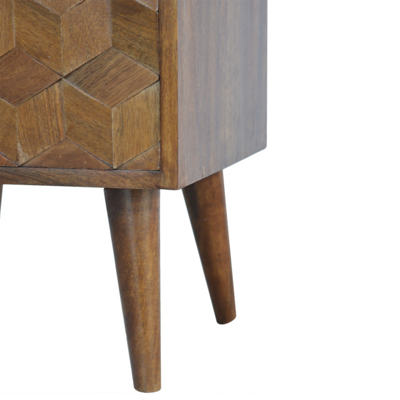 Artisan Furniture Solid Wood Chestnut Cube Carved Bedside