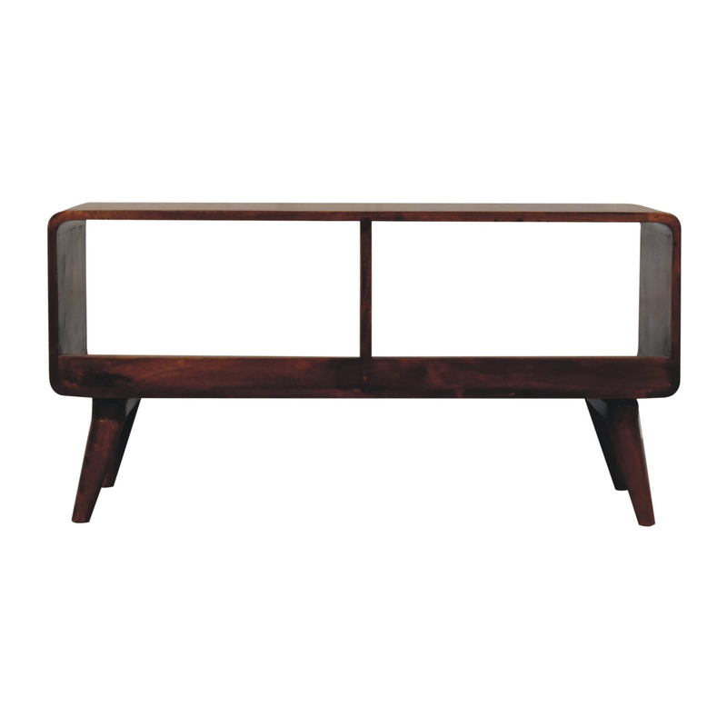 Artisan Furniture Solid Wood Curved Chestnut Double Slot Media Unit, 2 Open Slots, Brown