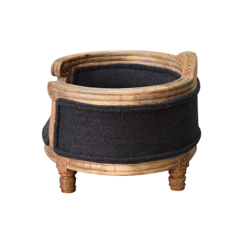 Artisan Furniture Solid Wood Carved Battleship Tweed Pet Bed