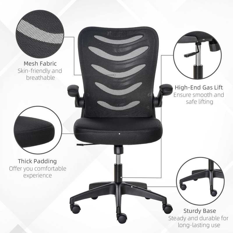 Mesh Office Chair Home Swivel Task Chair  Lumbar Support, Arm, Black Vinsetto
