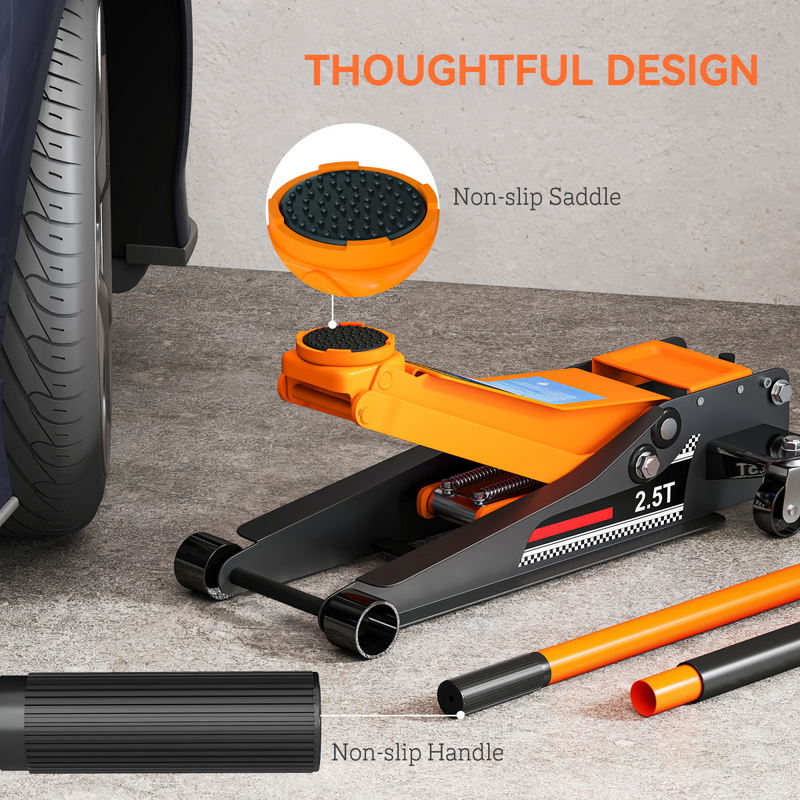HOMCOM 2.5 Ton Low Profile Floor Jack, 7.5-47 cm Hydraulic Car Trolley Jack