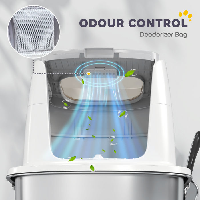 PawHut Stainless Steel Litter Box, Enclosed Metal Cat Litter Tray with Scoop