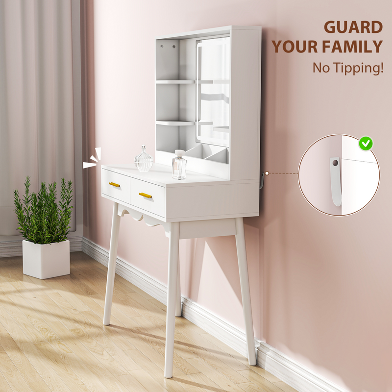 HOMCOM Dressing Table with LED Lighted Mirror and Cushioned Stool White