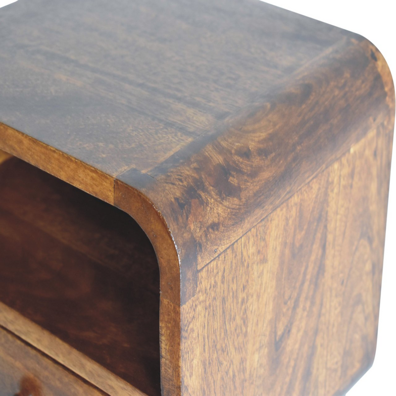 Artisan Furniture Solid Wood Extra Mini Wall Mounted Curved Chestnut Bedside with Open Slot