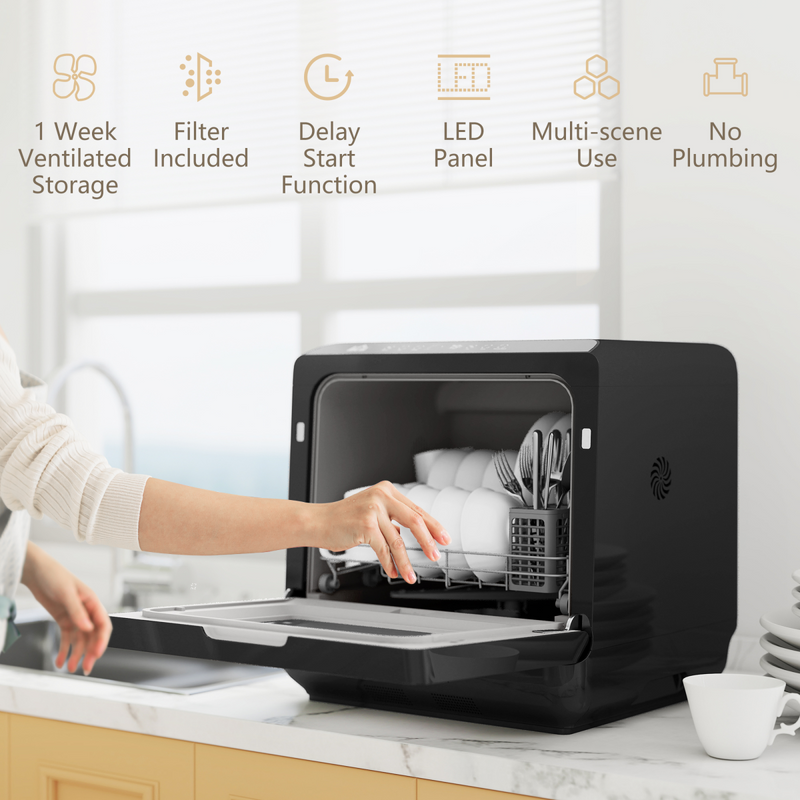 HOMCOM Worktop Dishwasher w/ 4 Place Settings 6 Programs, Black