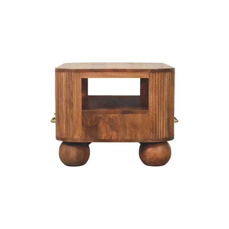 Artisan Furniture Solid Wood Briarwood Fluted Coffee Table, 2 Drawers, 1 Shelf, Beige