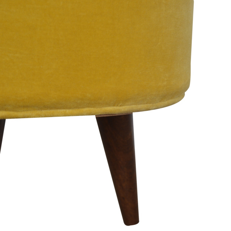 Artisan Furniture Solid Mango Wood Mustard Velvet Nordic Footstool