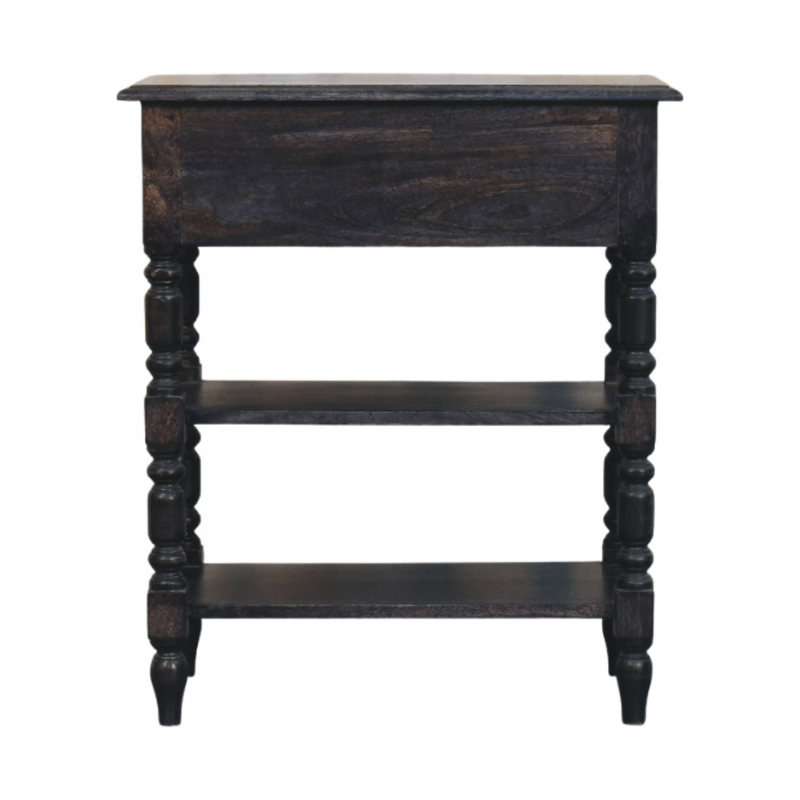 Artisan Furniture Solid Wood Heritage Turned-Leg Side Table, 1 Drawer & 2 Shelves, Black