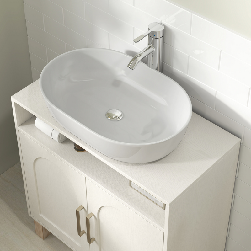 HOMCOM Under Sink Bathroom Cabinet for Basin without Pedestal, Cream White