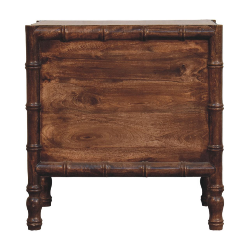 Artisan Furniture Solid Wood Bamboo Frame Nightstand in Roasted Almond, 2 Drawers, Dark Brown