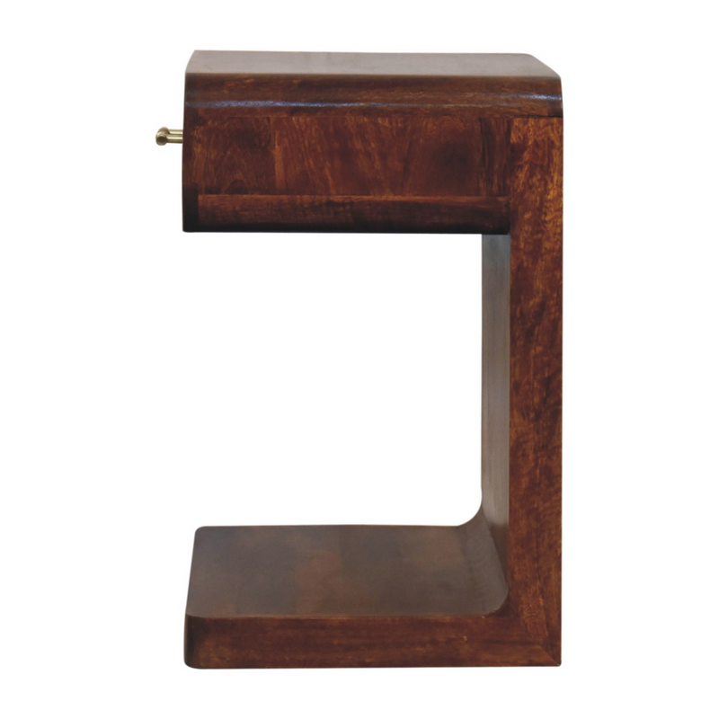 Artisan Furniture Solid Wood Chestnut T-Bar Rounded Bedside, 1 Drawer and Open Space, Dark Brown