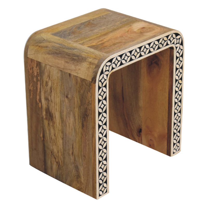 Artisan Furniture Solid Mango Wood Edessa Bone Inlay End Table