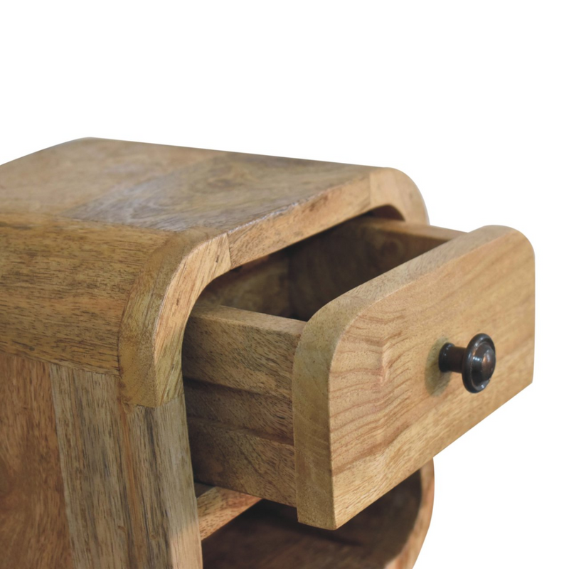 Artisan Furniture Solid Wood Extra Mini Curved Oak-ish Bedside with Open Slot